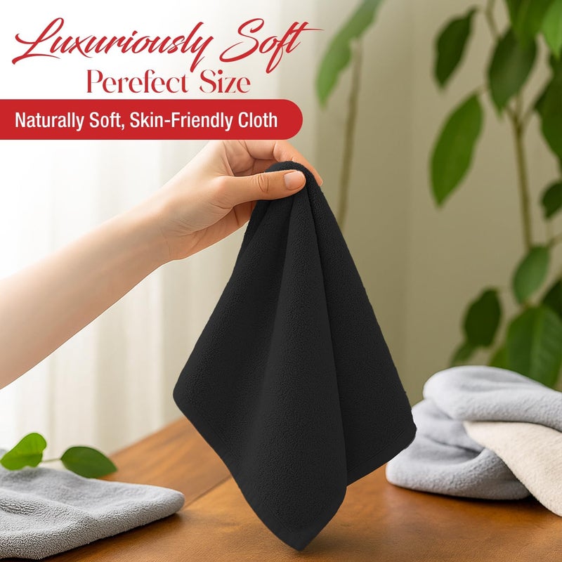 Riverside 12 Pack Washcloths - 12x12 Inches, 500 GSM, 100% Ring-Spun Cotton - Soft, Absorbent & Durable Face and Body Towels - for Bathroom, Spa, Gym, Makeup Removal & Everyday Use - Black - Image 5